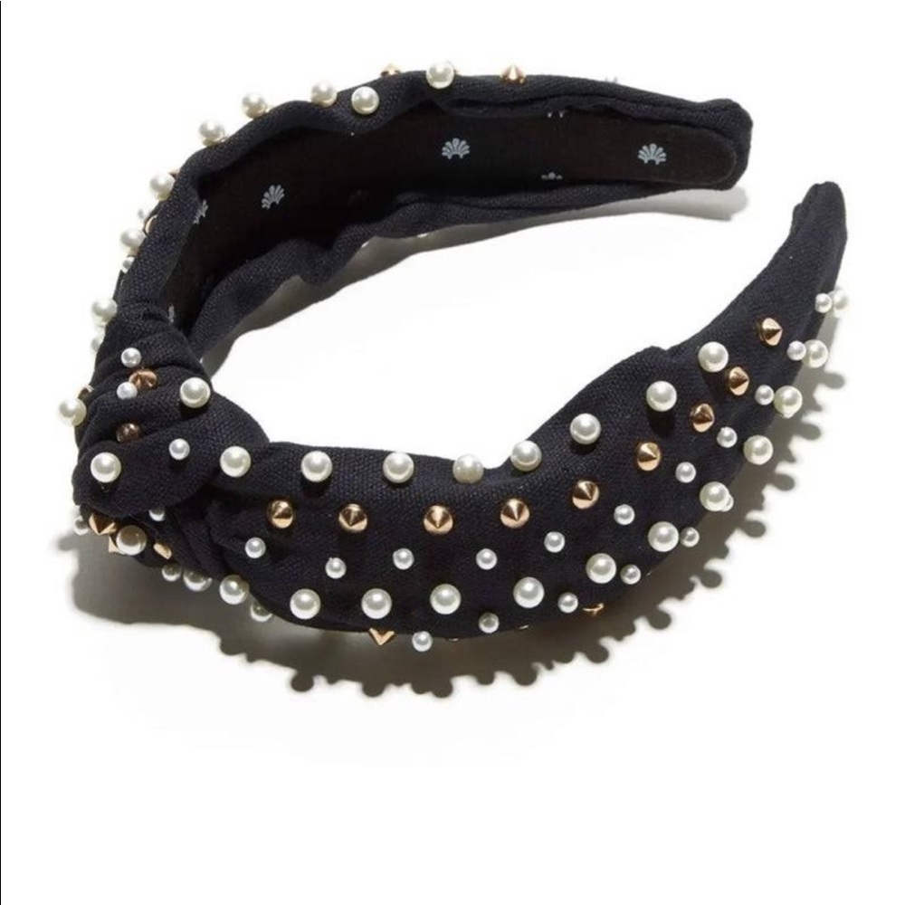 Lele Sadoughi black knot headband, pearls & studs